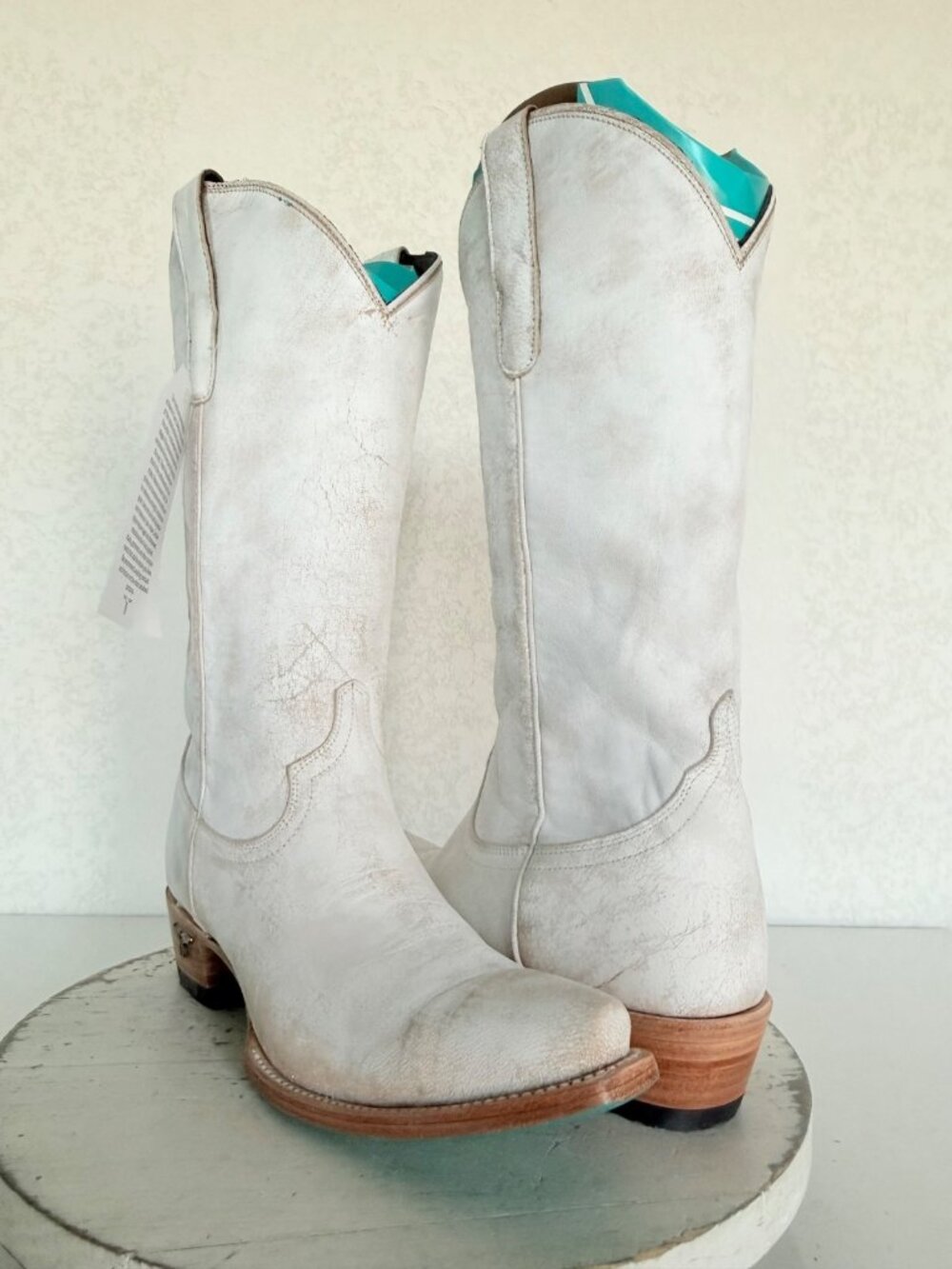 Lane EMMA JANE White Cowboy Boots Womens 8 Western Leather Mid Calf Snip Toe